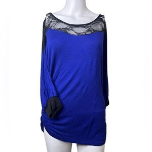 Agaci 3/4 Sleeve Rouched Top Blue and Black Size Large